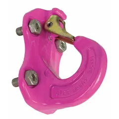 Steel weld-on excavator hook with Grade 100 rating. Overall length 8 1/16 in. Designed for lifting applications in material handling and construction, suitable for attachment to excavator buckets or structures via welding.