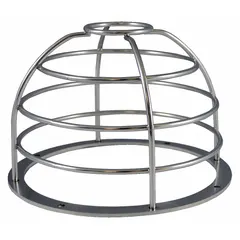 Stainless steel dome guard in silver finish for indoor surface mounting. Overall length 6 in, depth 8 1/2 in. Waterproof construction protects alarms and wall fixtures from physical damage in industrial environments.