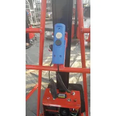 This blue plastic detachable hand control pendant is an accessory for Dayton platform lift trucks. It provides remote control operation for compatible models, enabling operators to manage lifting functions from a distance. Typical applications include warehouse material handling and industrial loading operations.