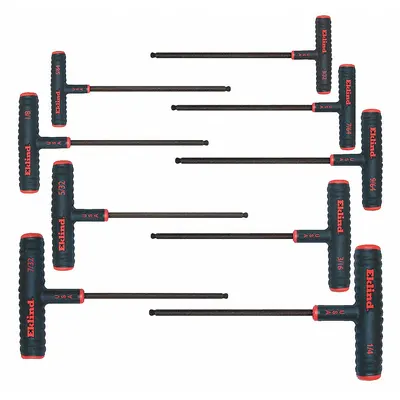 EKLIND Hex Key Set: 6 - 10 Pieces, Ball-Hex-T 9 Inch, T, SAE, Single Ball End - T-Shaped Hex Key Sets