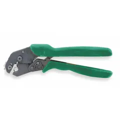 Manual controlled-cycle crimper for uninsulated compression lugs and splices. Overall length of 10 inches. Suitable for electrical and industrial applications requiring permanent connections on uninsulated terminals.