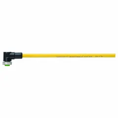 Single-ended cordset with a 7/8" female right-angle connector and bare wire termination. Features 5 pins, 1.5 m cable length, 16 AWG wire size, and a yellow TPE jacket. Rated IP68 for protection against dust and water immersion. Suitable for heaviest-duty industrial applications requiring reliable signal or power transmission in harsh environments.