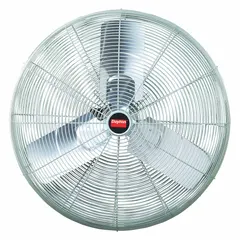 This Dayton fan head is a non-oscillating unit with a 30-inch blade diameter, powered by a 1/2 hp motor. It operates at a single speed on three-phase power, accepting 208 to 230/460V AC. Designed for general air circulation in industrial spaces such as warehouses, factories, and workshops.