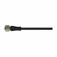 Cordset: M12 Female Straight X Bare Wire, 4 Pins, Black, PVC, 0.3 m Cable Lg, 4 A Max Current (A) (MPN 7000-12221-6140030). Key specifications — Cable Jacket Color: Black; End 1 Gender: Female; End 1 Mounting Orientation: Straight; End 2 Connection Type: Bare Wire; IP Rating: IP65; Brand: MURRELEKTRONIK; Wire Size: 22 AWG; Cable Jacket Material: PVC.
