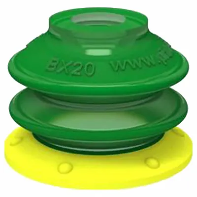 PIAB Vacuum Pad Assembly: G1/8 in, 21.08 mm Pad Dia, Polyurethane, Yellow, 27.2 mm Pad Ht - Multi-Bellows Type Packaging Industry Vacuum Pad Assemblies