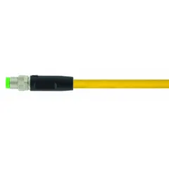Cordset: M8 Male Straight X Bare Wire, 3 Pins, Yellow, PUR, 5 m Cable Lg, 24 AWG Wire Size (MPN 7000-08001-0300500). Key specifications — Cable Jacket Color: Yellow; End 1 Mounting Orientation: Straight; End 1 Gender: Male; End 1 Connection Type: M8; Cable Jacket Material: PUR; Brand: MURRELEKTRONIK; IP Rating: IP66K; End 2 Connection Type: Bare Wire.