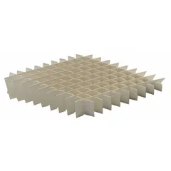 Cardboard cold storage box cell divider with an overall width of 5 1/8 inches. Includes a pull-out wire handle for easy access. Used to organize and separate samples within freezer boxes in laboratory and biobank settings.