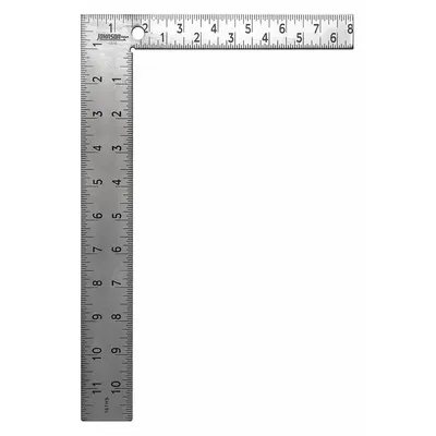 JOHNSON LEVEL Carpenter Square: 8 in Base Lg, 8 in x 1 in, 12 in x 1 1/2 in, Clear, Anodized - Framing Squares