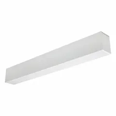 Architectural LED suspended light with selectable color temperature (3000K/3500K/4000K). Delivers 2400 lumens at 24 W. Nominal length 2 ft, width 12 1/4 in. Operates on 120 to 347V AC. Suitable for linear ambient illumination in commercial and industrial spaces.