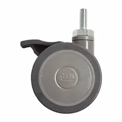 Swivel caster with face brake and stem mounting, designed for use on healthcare beds. Gray frame. Compatible with NOA Elite Riser bed models.