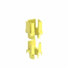Yellow ABS/polycarbonate spillout designed for 2 in x 2 in raceway width and height. Provides a single port for routing fiber-optic cables out of the raceway, protecting cables from sharp edges and maintaining bend radius in structured cabling installations.