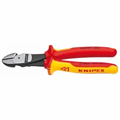 Standard-cut diagonal-cutting pliers with insulated handles, straight oval jaw, 7/8 in jaw length, and 1 1/8 in jaw width. Designed for manual cutting of hard wire in electrical and industrial maintenance tasks.