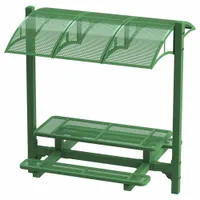 Steel-framed canopy picnic table with thermoplastic-coated green finish. Overall height 142 1/4 inches. Suitable for outdoor dining and shelter in parks, schools, and commercial recreation areas