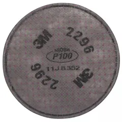 Magenta bayonet-mount air-purifying respirator filter with NIOSH P100 rating. Pack of 2. Compatible with 3M 5000 Series reusable respirators. Used for particulate and nuisance acid gas protection in industrial environments.