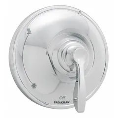This shower trim kit from SPEAKMAN is designed for use with CPV-PB Speakman shower valves. It includes a circular plastic trim plate in a chrome finish and a zinc handle, providing a finished appearance for the valve installation. Suitable for both residential and commercial bathroom settings.