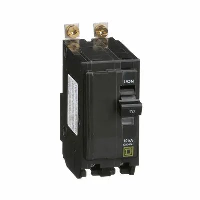 SQUARE D Miniature Circuit Breaker: 70 A, 120/240V AC, Single Phase, 10kA at 120/240V AC - QOB Series, Bolt-On Square D Miniature Circuit Breakers