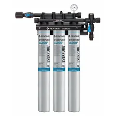 This ice machine and refrigerator water filter system reduces chlorine odor. It uses polyphosphate filter media and has a flow rate of 5 gpm. The overall height is 26 1/4 inches. Suitable for commercial ice machines and refrigerators to improve water quality.