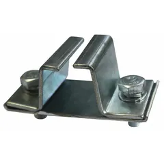 This galvanized steel C-track bracket is designed to support festoon cable systems on I-beams. It is compatible with I-beam size C32 x 30 x 1.5 and is used in material handling applications such as cranes and hoists to guide power cables along a track.