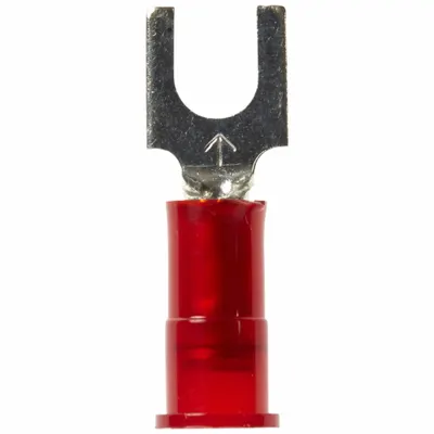 3M Fork Terminals: Red, Nylon, #8 Stud Size, 22 AWG – 18 AWG Wire Range - Insulated Fork Terminals