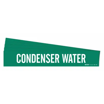 BRADY Pipe Marker: Condenser Water, Green, White, Fits 8 in and Larger Pipe O.D. - Condenser Water Adhesive Pipe Markers