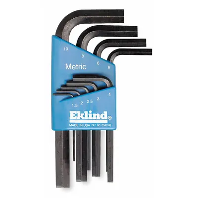 EKLIND Hex Key Set: 6 - 10 Pieces, Hex-L Short, L, Metric, Std End, Short, 9 Pieces - L-Shaped Hex Key Sets