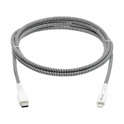 EATON TRIPP LITE Usb Cable: Type C End 1, Lightning End 2, Black/White, 3 ft Lg - Reinforced USB & Lightning Cables