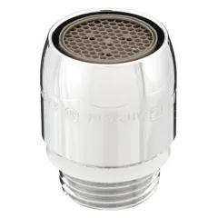 This brass aerated flow outlet features a chrome finish and a 3/8"-18 male NPSM connection. It delivers a 2.2 gpm aerated flow, suitable for commercial faucets in restrooms, kitchens, and laboratories where reduced splashing is desired.