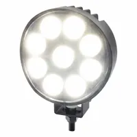 White-housed LED floodlight with bracket for permanent installation on tow trucks and work trucks. Features a 2-conductor cable for electrical connection. Provides area illumination for loading, recovery, and service operations