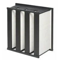 V-Bank Air Filter: 24 in x 24 in x 12 in, Fiberglass, Double Header, 4 Vs, MERV 15