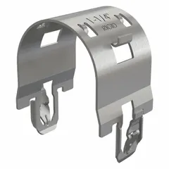 Snap-in rigid conduit clamp for securing 1 1/4 in trade size rigid conduit to strut channel. Constructed of spring steel with a gray SST finish (Dakota ProTect™ Wet/Dry: 1000hr) for corrosion resistance in wet or dry environments. Designed for use with Dakota Smart-Strut.