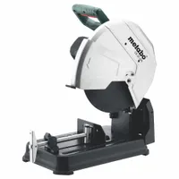 Benchtop cut-off machine with 13.97-inch blade diameter and 3,700 RPM maximum blade speed. Operates on 120V AC, 15 A, 60 Hz. Suitable for cutting metal and other materials in workshop fabrication, maintenance, and production settings