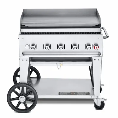CROWN VERITY Portable Gas Griddle: Propane, 5 Burners, 79,500 BtuH Heating Capacity - Wheeled Griddles