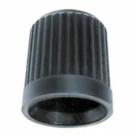 Round black plastic tire valve cap with grip seal design. Overall length 1-1/4 in. Fits standard-bore valves with 0.305-32 thread. Used to seal valve cores and protect against dirt and moisture in automotive, truck, and industrial equipment applications