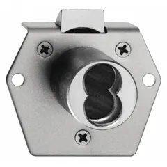 Vertical diamond latchbolt lock with steel body, 2 1/8 in height and 2 5/8 in width. Supports Large Format Interchangeable Core (LFIC) for rekeying. Used for securing cabinets and drawers in commercial or institutional settings.