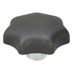 This 7-arm knob features a plastic body with a steel thread insert for secure manual adjustment and clamping. With a 63 mm diameter and M10 thread, it provides an ergonomic grip for frequent hand-tightening in industrial machinery, fixtures, and jigs.