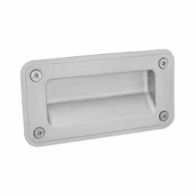 JW WINCO Recessed Pull Handle: Unthreaded Holes, Stainless Steel, Silver, Tray - Angled Inset Pull Handles