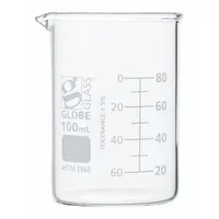 GLOBE SCIENTIFIC Beaker: 100 mL, 3.38 fl oz, A, Low Form, Type I, White, Borosilicate Glass (MPN 8010100)