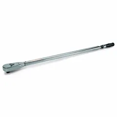 This ratcheting micrometer torque wrench features a 3/4-inch drive size and 41 3/16-inch overall length. It is designed for precise torque control in industrial assembly, maintenance, and repair applications where accurate tightening of fasteners is required.