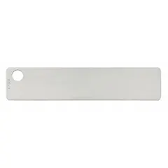 Rectangular marker plate for label stamping presses. Made from 316 stainless steel with a thickness of 0.01 in. Features one mounting hole. Used for creating durable identification tags in industrial environments requiring corrosion resistance.