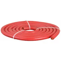 Cut-to-length jumper cable for vehicle battery power maintenance. Features 1/0 ga wire gauge, 120 in length, and 150 A max current. Red cable jacket. Suitable for jump-starting vehicles or equipment with dead batteries
