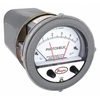 Dwyer Differential Pressure Gauge & Switch: Single-Side, 1/8 in NPT Female - Low Operating Pressure Differential Gauges with Switch