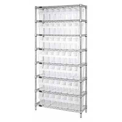 QUANTUM STORAGE SYSTEMS Bin Shelving: 12 in x 36 in x 74 in, 1 Sided, 56 Bins, Open - Wire Stationary Bin Shelving with Open-Front Bins