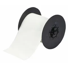 Continuous label roll made of glow-in-the-dark polyester with a green gloss finish. Measures 4 inches by 50 feet and is designed for indoor use. Compatible with the Brady i3300 printer series. Suitable for safety and identification labeling in low-light conditions.