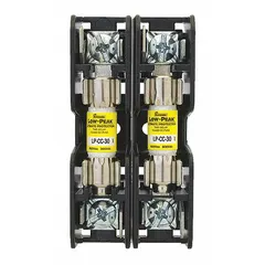 Open block design fuse holder for midget fuses. Rated 600 V AC, 2 poles, with box lug terminals and non-indicating feature. Suitable for use in industrial control panels, motor control centers, and distribution equipment.