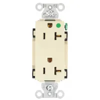 HUBBELL Receptacle: Hospital Grade Fed. Spec., Decorator Duplex, 5-20R, Ivory, 125V AC, 20 A (MPN 2182IV)