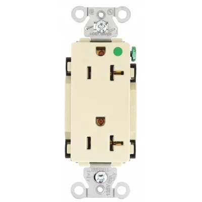 HUBBELL Receptacle: Hospital Grade Fed. Spec., Decorator Duplex, 5-20R, Ivory, 125V AC - General Purpose Receptacles