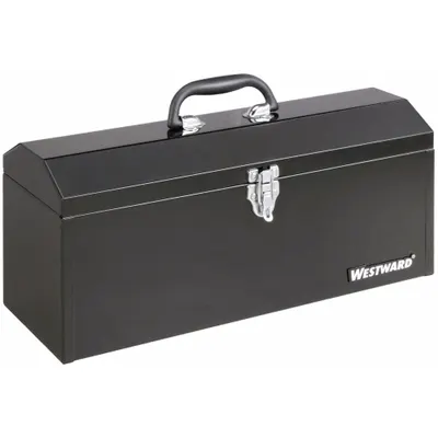 WESTWARD Tool Box: 19 in W 7 in D 8 5/8 in H, Plastic/Steel, Black, Padlock - Steel Tool Boxes