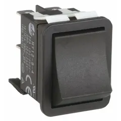 General purpose rocker switch with DPST contact form and two positions (On/Off). Rated for 2 hp. Suitable for on/off control in industrial equipment such as machinery, conveyors, and panel boards.