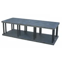 This stationary plastic shelving unit features a plastic frame and shelves made from corrosion-resistant High Density Polyethylene. With two fixed press-fit shelves, it measures 96 inches by 36 inches with a 27-inch overall height. Suitable for storage in environments where resistance to corrosion is required.