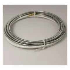 Steel liner assembly for Tweco MIG guns, 0.045 in inner diameter, 25 ft length. Guides welding wire from feeder to gun tip, reducing friction for consistent wire feed in semi-automatic or robotic welding.